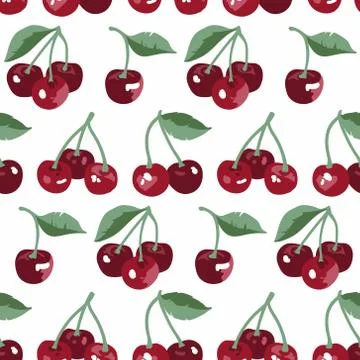 Vector summer pattern with sweet cherries and leaves. Seamless texture design. Illustrazione stock