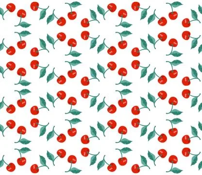 Vector summer pattern with sweet cherries and leaves. Seamless texture design Illustrazione stock
