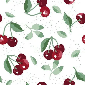 Vector summer pattern with sweet cherries, flowers and leaves. Illustrazione stock