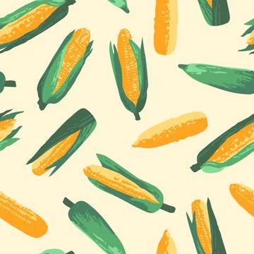 Vector summer pattern with sweet corns. Seamless texture design. Stock Illustration