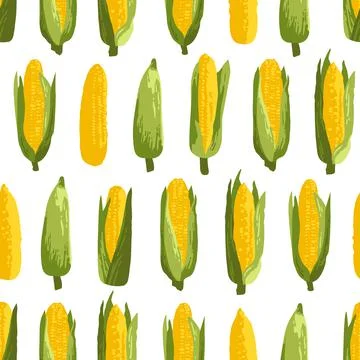 Vector summer pattern with sweet corns. Seamless texture design. Stock Illustration