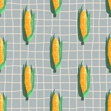 Vector summer pattern with sweet corns. Seamless retro texture design. Stock Illustration