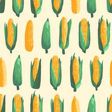 Vector summer pattern with sweet corns. Seamless texture design. Stock Illustration