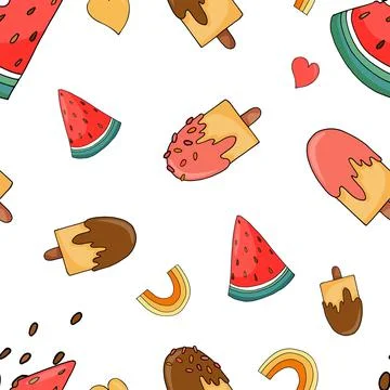 Vector summer pattern with watermelon and rainbow Stock Illustration