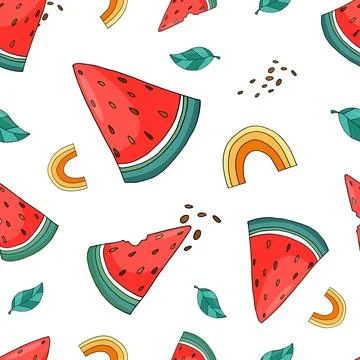 Vector summer pattern with watermelon and rainbow Stock Illustration