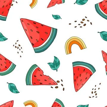 Vector summer pattern with watermelon and rainbow Illustrazione stock