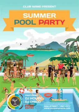 Vector summer pool party invitation beach style. Day beach, swim Stock Illustration