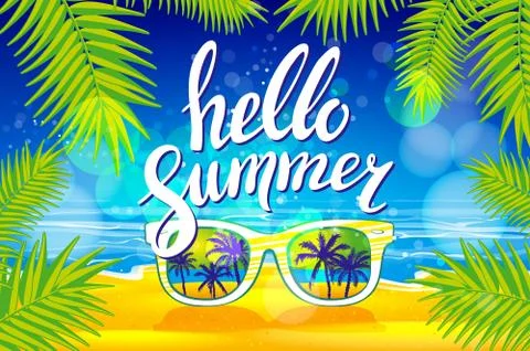 Vector Summer poster with sunglasses palm Stock Illustration