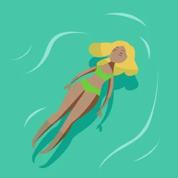 Vector summer poster with young sexy woman swimming in a pool.Swimming woman. Stock Illustration