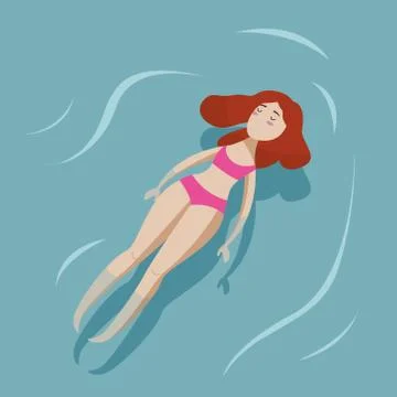 Vector summer poster with young sexy woman swimming in a pool.Swimming woman. Stock Illustration