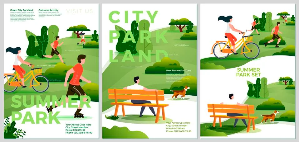 Vector summer posters set - natural parkland activities. Forests, trees Stock Illustration