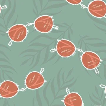 Vector Summer Red Glasses with Palm Leaves seamless pattern background. Perfect Stock Illustration