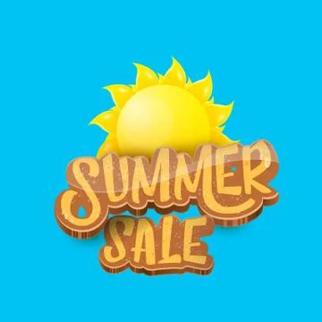 Vector summer sale label or tag on blue sky background with sun. Summer sale Illustrazione stock