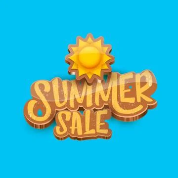 Vector summer sale label or tag on blue sky background with sun. Summer sale Stock Illustration