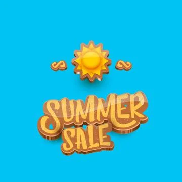 Vector summer sale label or tag on blue sky background with sun. Summer sale Stock Illustration