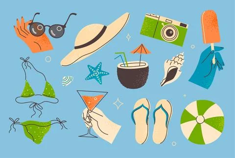 Vector summer set with beach items Stock Illustration