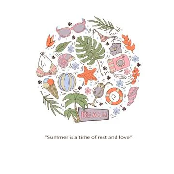 Vector summer set,collection isolated on a white Stock Illustration