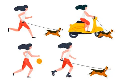 Vector summer sport activities set - motorbike, running, basketball playing Stock Illustration
