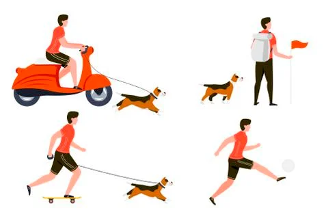 Vector summer sport activities set - motorbike riding, hiking, football playing Stock Illustration