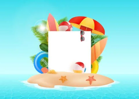 Vector Summer Time Holiday free frame illustration on vintage white background Stock Illustration