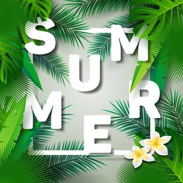 Vector Summer Time Holiday typographic illustration on palm leaves background Stock Illustration