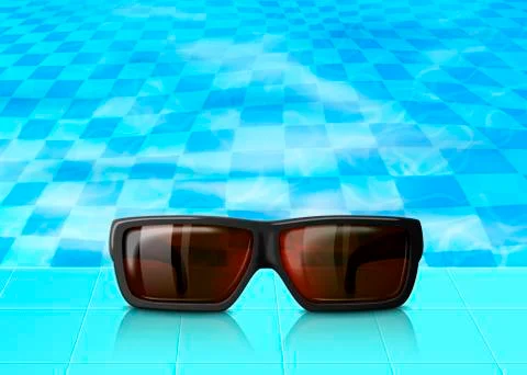 Vector summer time poster, blue water pool with sunglasses abstract background Stock Illustration