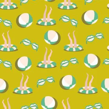 Vector Summer topic icons seamless repeat pattern Stock Illustration