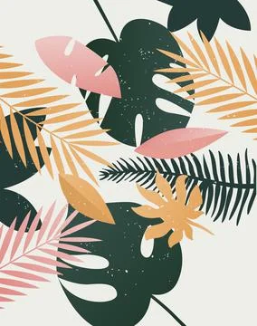 Vector summer tropical print. Template background palm trees, leaves, leaf Illustrazione stock