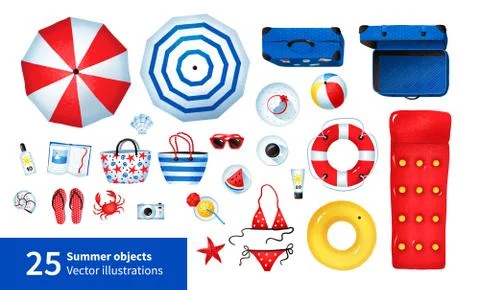 Vector summertime illustration set of beach items Stock Illustration