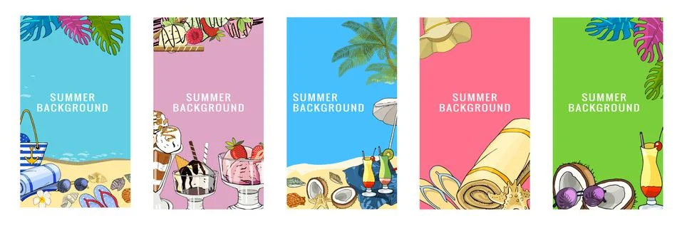 Vector summertime illustration set of beach accessories isolated on white bac Stock Illustration