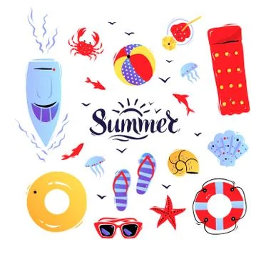 Vector summertime top view illustrations set Stock Illustration