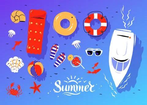 Vector summertime top view illustrations set Stock Illustration