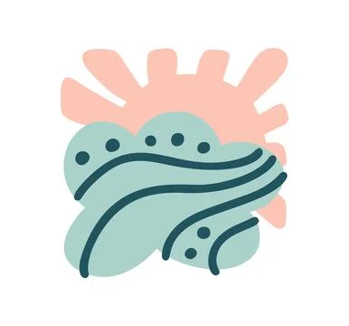 Vector sun and cloud with lines in scandinavian doodle style for kid. Cute boho Stock Illustration