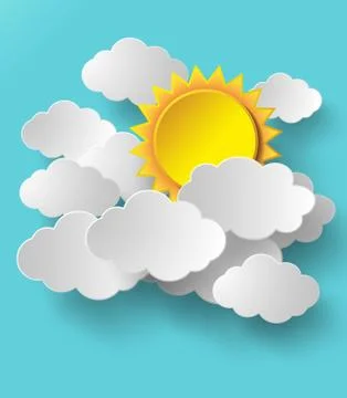 Vector sun with clouds background. Illustrazione stock