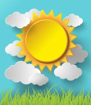 Vector sun with clouds background. Stock Illustration