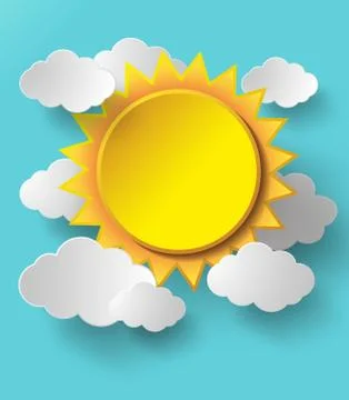Vector sun with clouds background. Stock Illustration