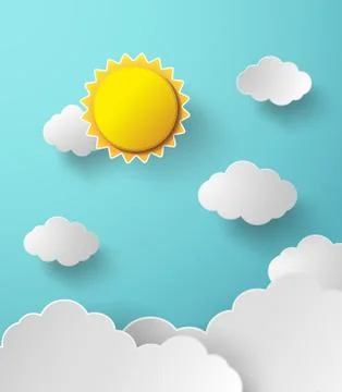 Vector sun with clouds background. Stock Illustration