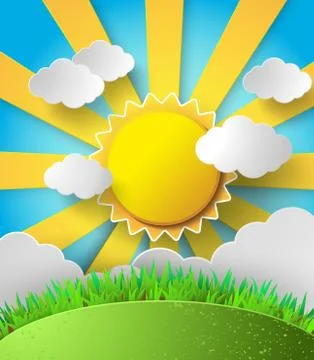 Vector sun with clouds background. Stock Illustration