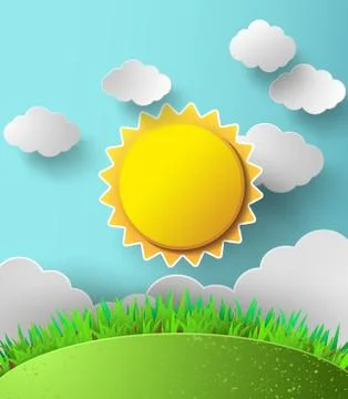 Vector sun with clouds background. Illustrazione stock