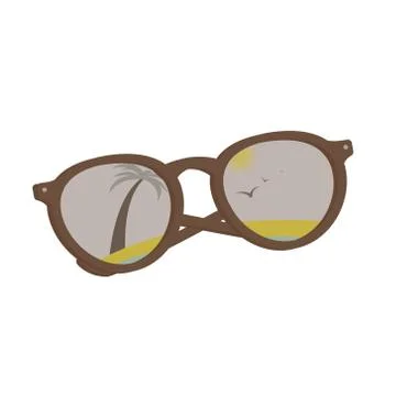 Vector sun glasses with tropical beach reflection Stock Illustration