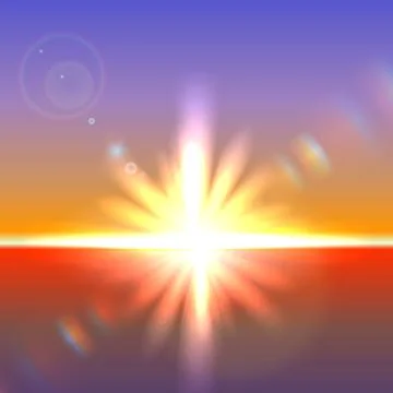Vector sun over horizon with lens flares Ilustração Stock
