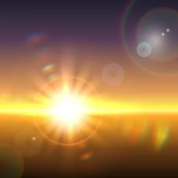Vector sun over horizon with lens flares Ilustração Stock
