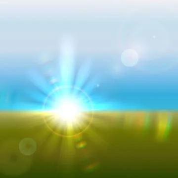 Vector sun over horizon with lens flares Ilustração Stock