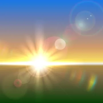 Vector sun over horizon with lens flares Ilustração Stock