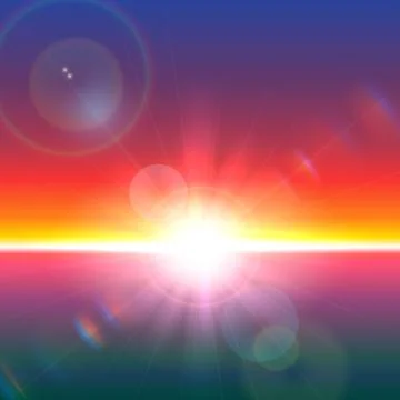 Vector sun over horizon with lens flares Ilustração Stock