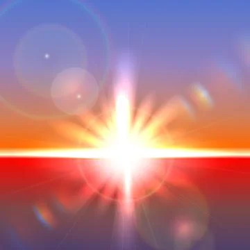Vector sun over horizon with lens flares Ilustração Stock