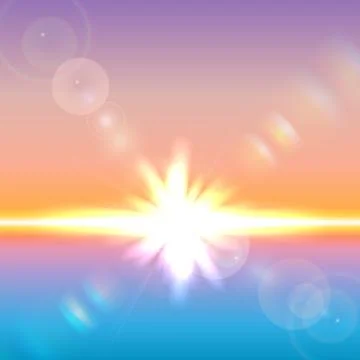 Vector sun over horizon with lens flares Ilustração Stock