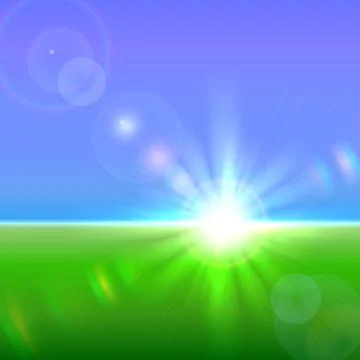 Vector sun over horizon with lens flares Ilustração Stock