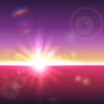 Vector sun over horizon with lens flares Ilustração Stock