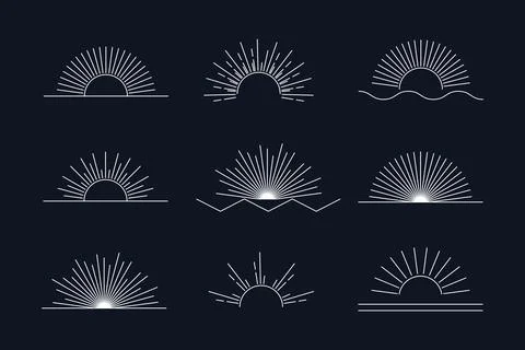 Vector Sun set of white linear boho icons and symbols, sun logo design templates 库存插图